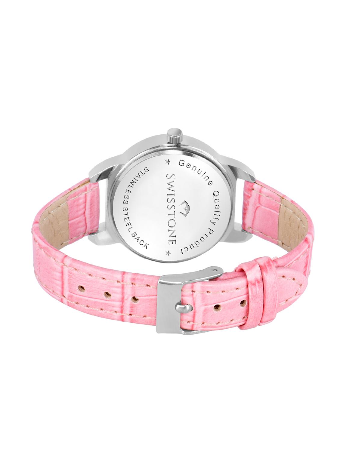 swisstone sw-l143-pink pink leather strap analog wrist watch for women - 16954029 - Zoom Image - 3