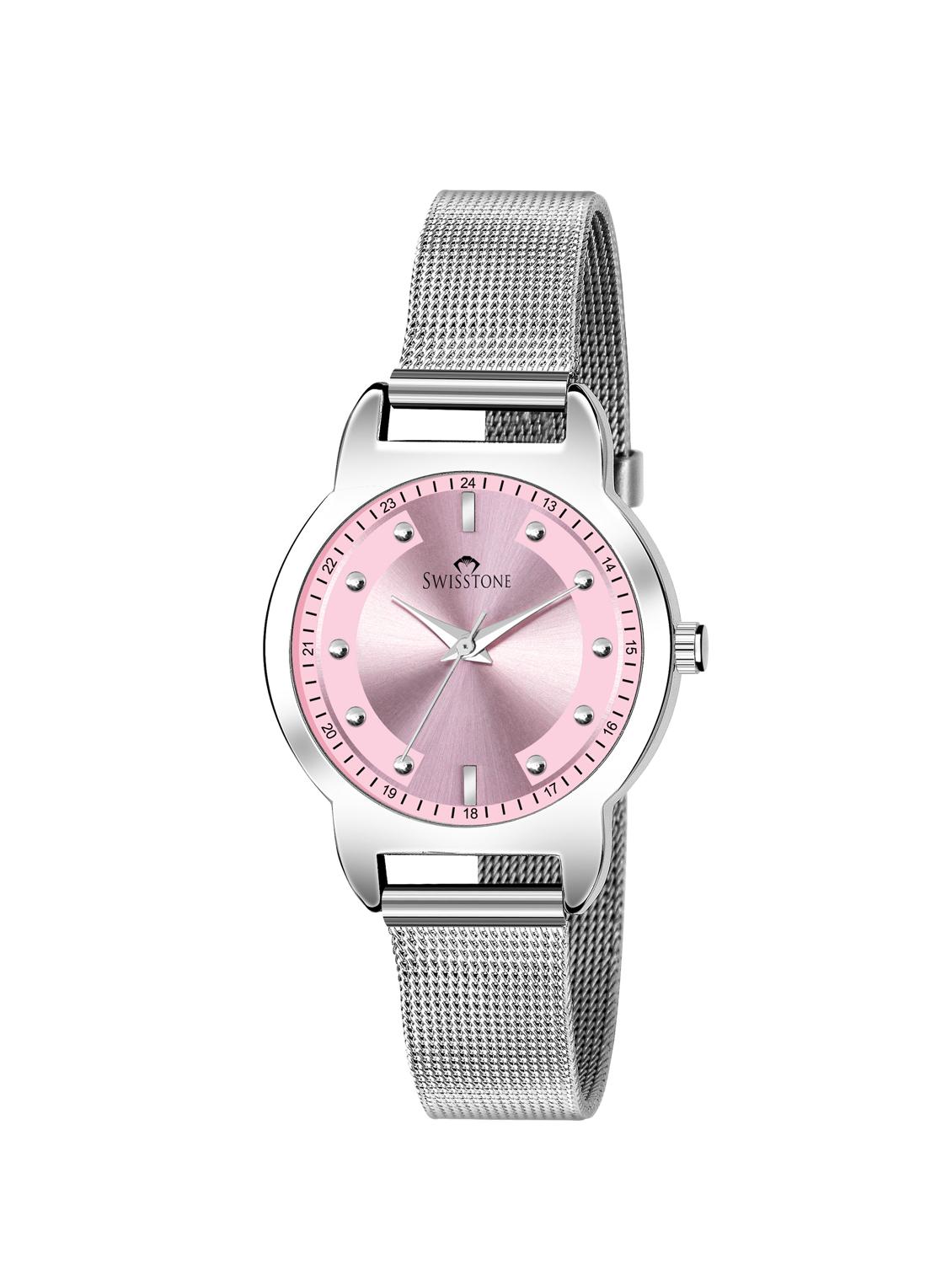 swisstone sw-l143-pnk-ch stainless steel chain analog wrist watch for women - 16954030 - Zoom Image - 1