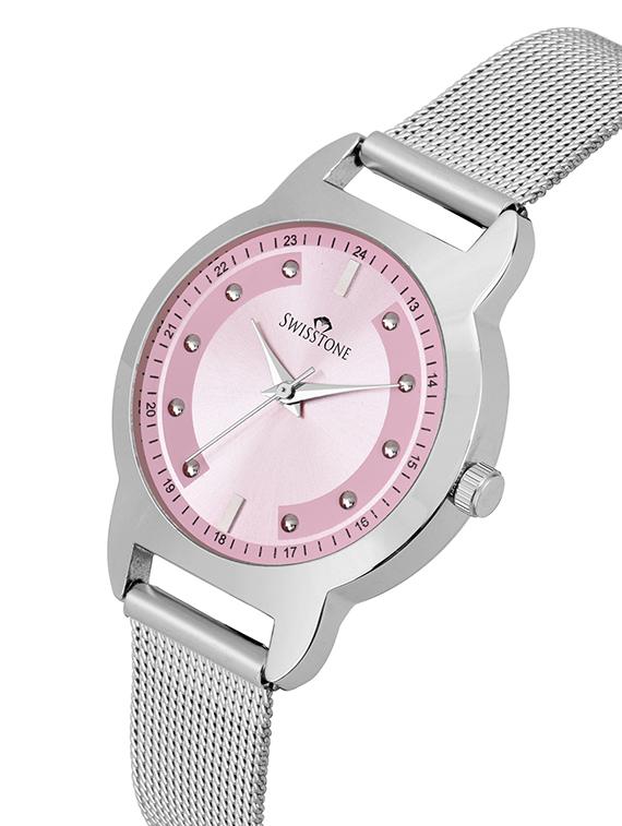 swisstone sw-l143-pnk-ch stainless steel chain analog wrist watch for women - 16954030 - Zoom Image - 2