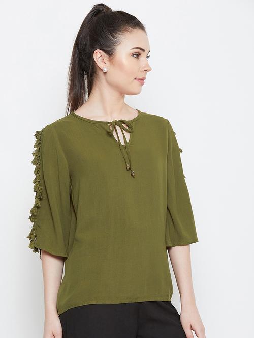 tassel embellished tie up neck top - 16954071 - Very Small Image - 1