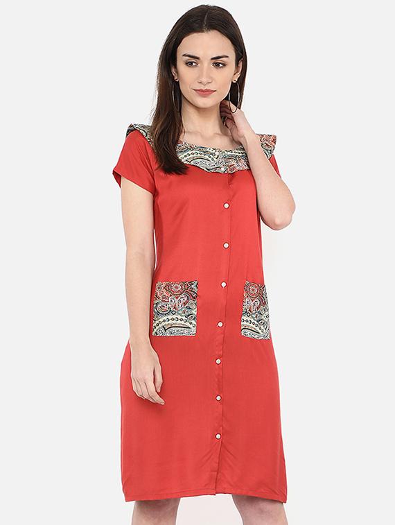 contrast detail button up a-line dress - 16954131 - Zoom Image - 1