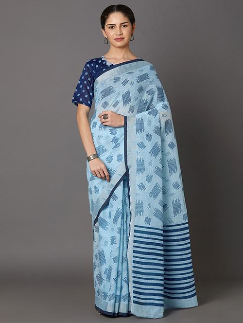 ikat printed saree with blouse - 16954227 - Standard Image - 1
