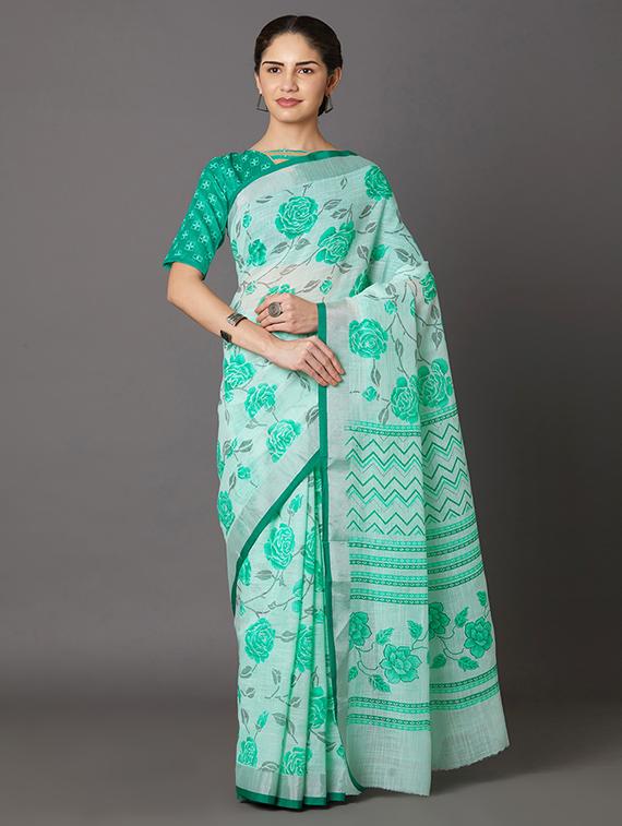 floral printed saree with blouse - 16954228 - Zoom Image - 1