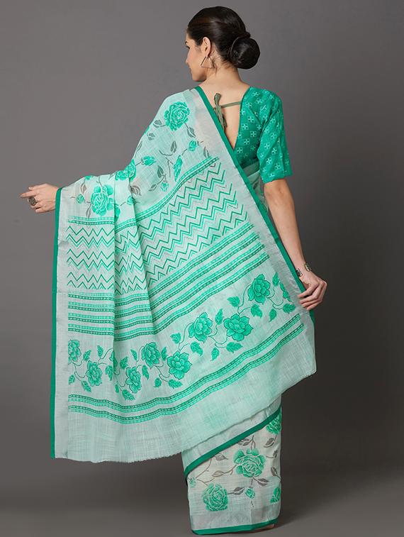 floral printed saree with blouse - 16954228 - Zoom Image - 2
