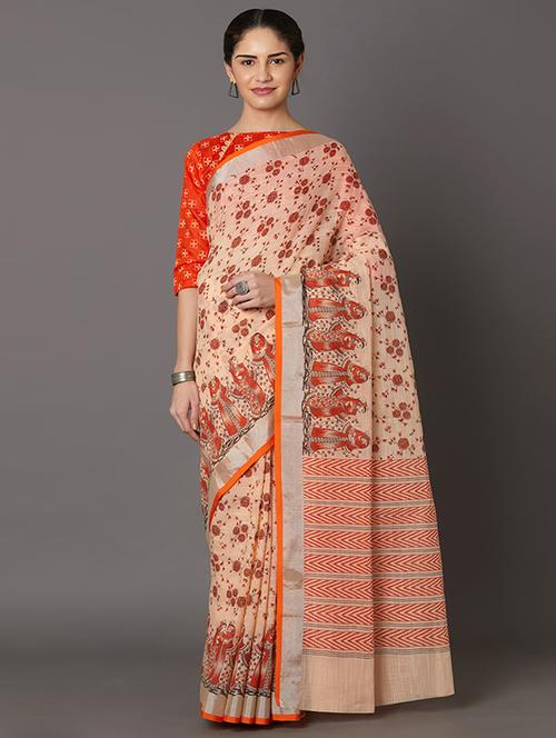 floral printed saree with blouse - 16954230 - Standard Image - 1