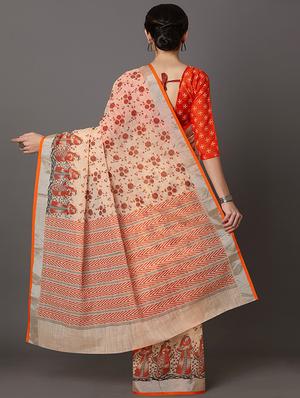 floral printed saree with blouse - 16954230 - Standard Image - 2