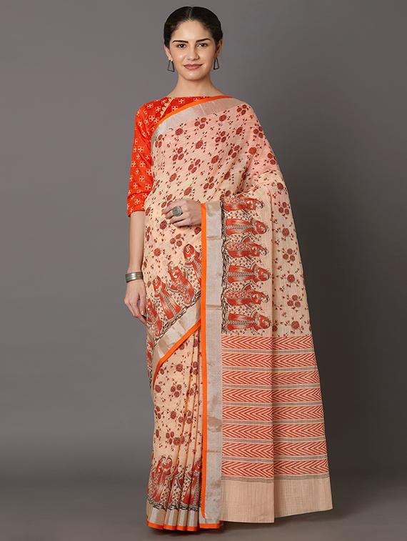 floral printed saree with blouse - 16954230 - Zoom Image - 1