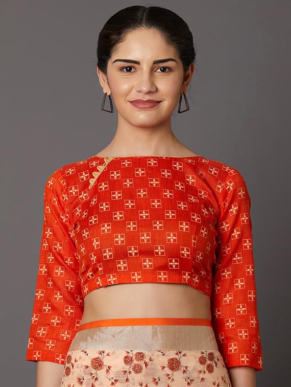 floral printed saree with blouse - 16954230 - Zoom Image - 3