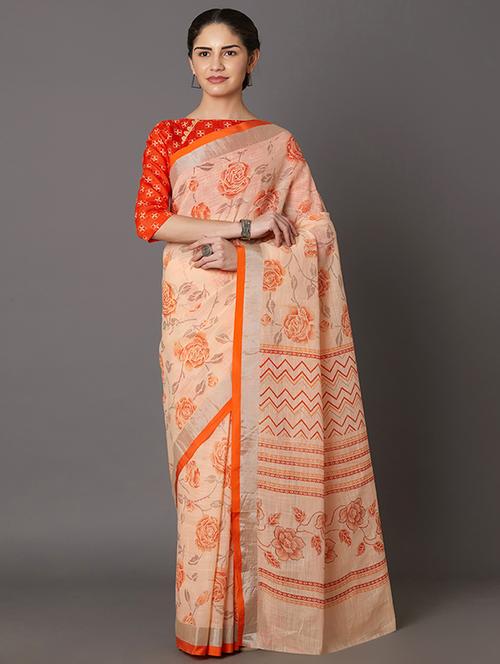 floral printed saree with blouse - 16954231 - Standard Image - 1