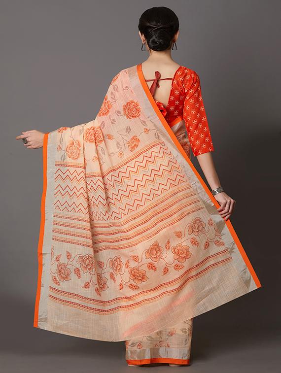 floral printed saree with blouse - 16954231 - Zoom Image - 2