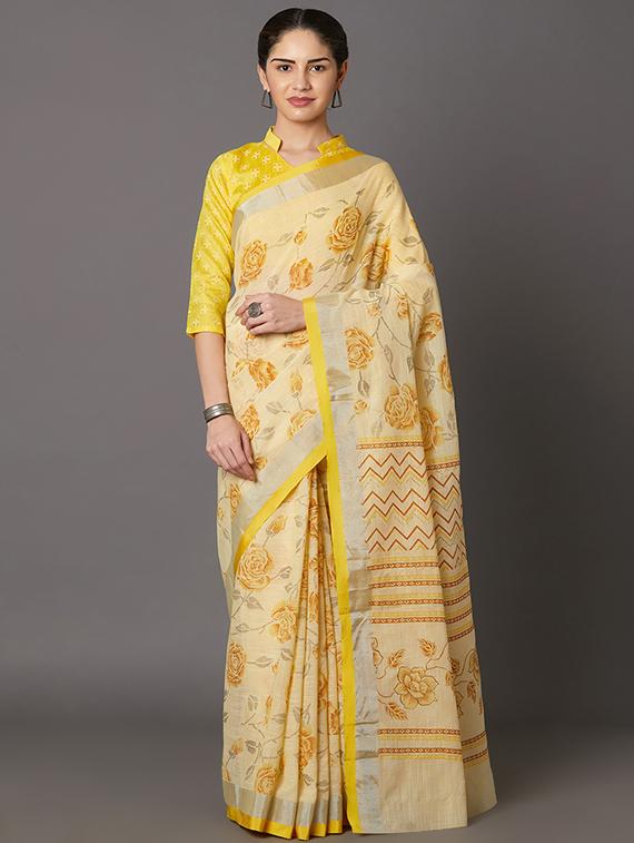 floral printed saree with blouse - 16954233 - Zoom Image - 1
