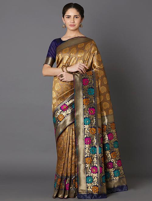 paisley banarasi saree with blouse - 16954281 - Standard Image - 1