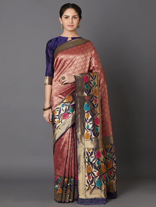 floral banarasi saree with blouse - 16954285 - Standard Image - 1