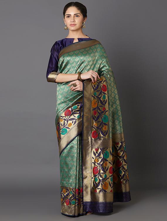floral banarasi saree with blouse - 16954286 - Zoom Image - 1