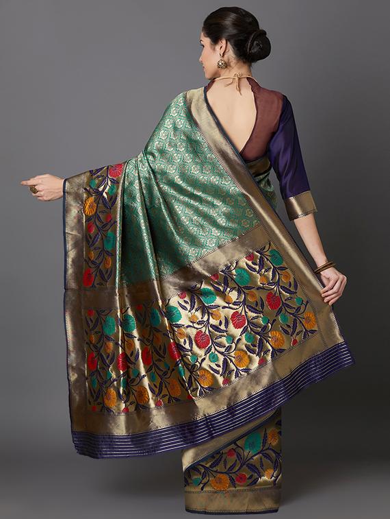 floral banarasi saree with blouse - 16954286 - Zoom Image - 2