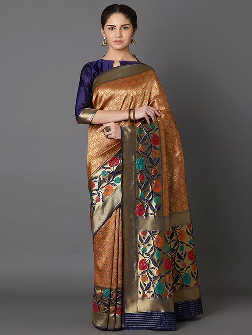 floral banarasi saree with blouse - 16954287 - Standard Image - 1