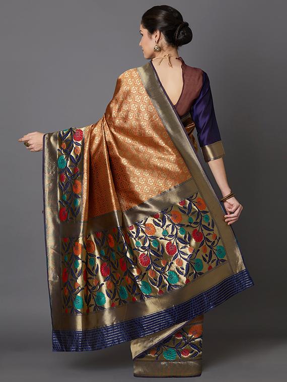floral banarasi saree with blouse - 16954287 - Zoom Image - 2