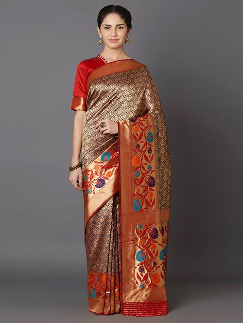 floral banarasi saree with blouse - 16954288 - Standard Image - 1