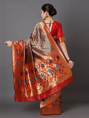 floral banarasi saree with blouse - 16954288 - Standard Image - 2