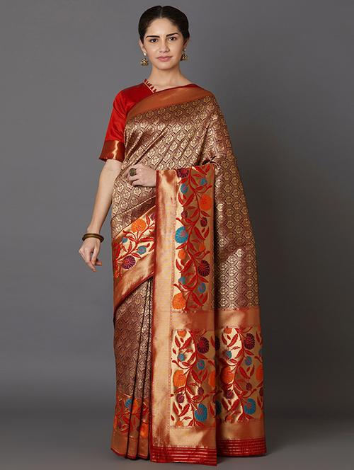 floral banarasi saree with blouse - 16954289 - Standard Image - 1