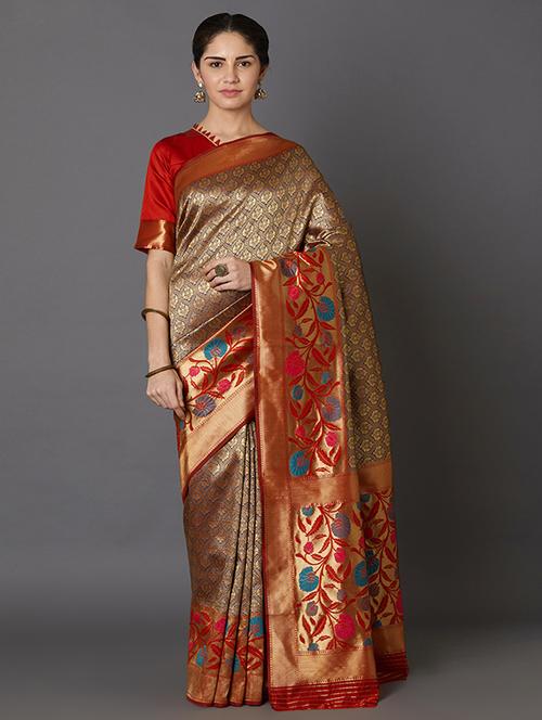 floral banarasi saree with blouse - 16954290 - Standard Image - 1
