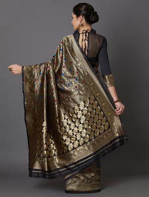 geometrical banarasi saree with blouse - 16954292 - Standard Image - 2