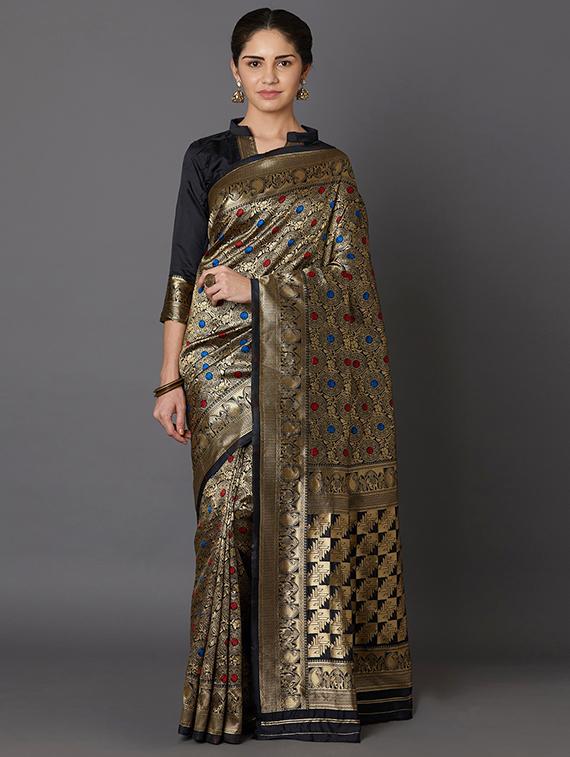 geometrical banarasi saree with blouse - 16954292 - Zoom Image - 1