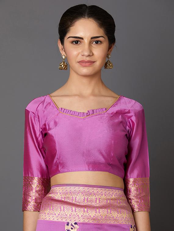 floral banarasi saree with blouse - 16954294 - Zoom Image - 3