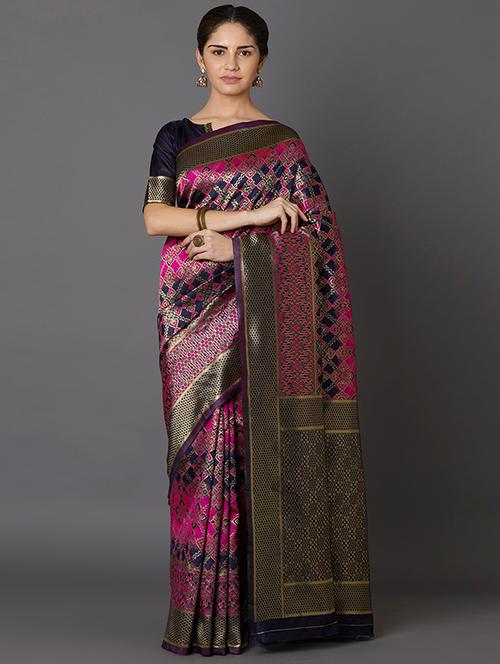 geometrical banarasi saree with blouse - 16954295 - Standard Image - 1