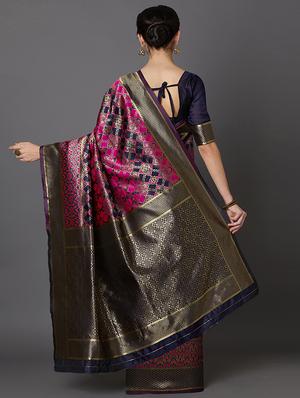 geometrical banarasi saree with blouse - 16954295 - Standard Image - 2