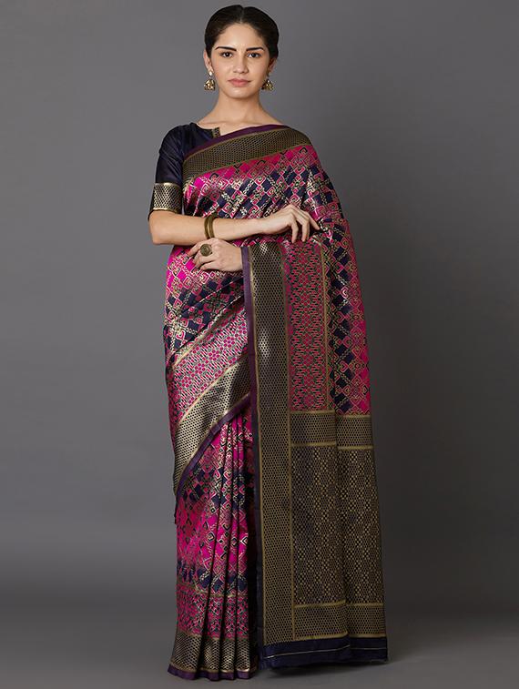 geometrical banarasi saree with blouse - 16954295 - Zoom Image - 1