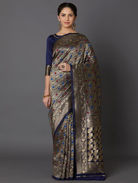 geometrical banarasi saree with blouse - 16954296 - Zoom Image - 1
