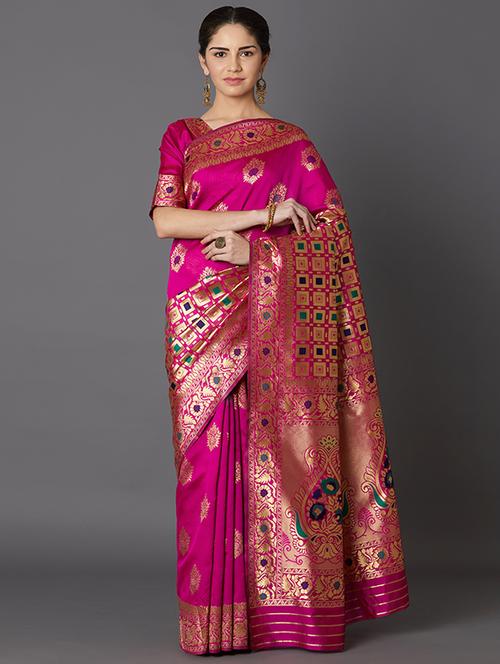floral banarasi saree with blouse - 16954299 - Standard Image - 1
