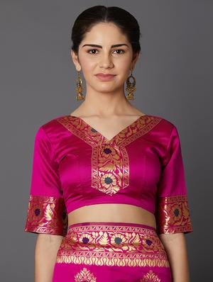 floral banarasi saree with blouse - 16954299 - Standard Image - 3