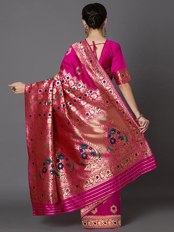 floral banarasi saree with blouse - 16954299 - Zoom Image - 2