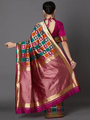 geometrical banarasi saree with blouse - 16954300 - Standard Image - 2