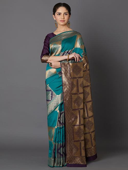 geometrical banarasi saree with blouse - 16954301 - Standard Image - 1