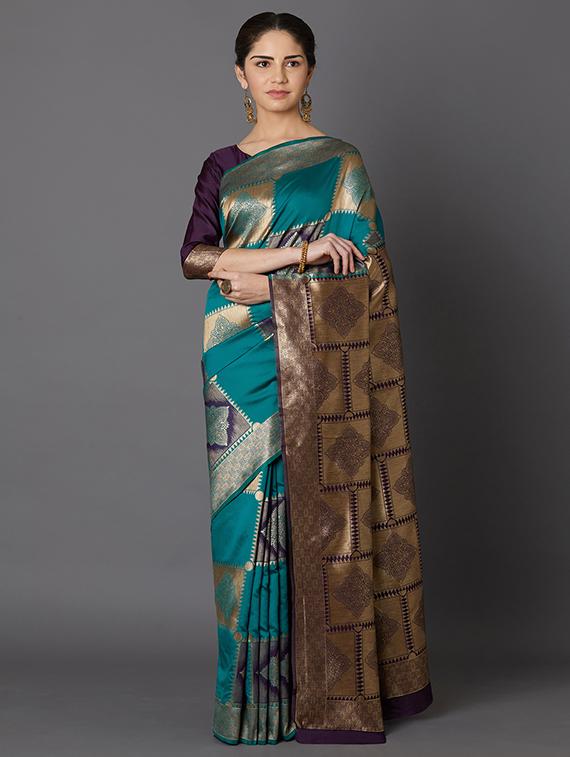 geometrical banarasi saree with blouse - 16954301 - Zoom Image - 1