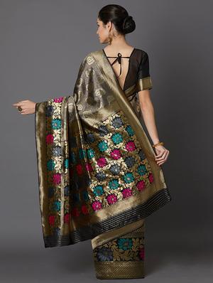 paisley banarasi saree with blouse - 16954303 - Standard Image - 2