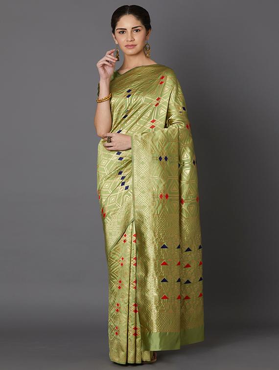geometrical banarasi saree with blouse - 16954304 - Zoom Image - 1