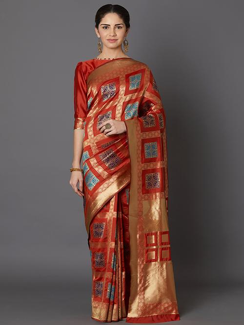 geometrical banarasi saree with blouse - 16954305 - Standard Image - 1