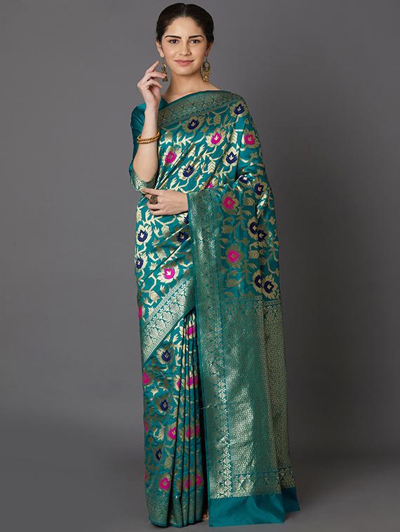 floral banarasi saree with blouse - 16954308 - Zoom Image - 1