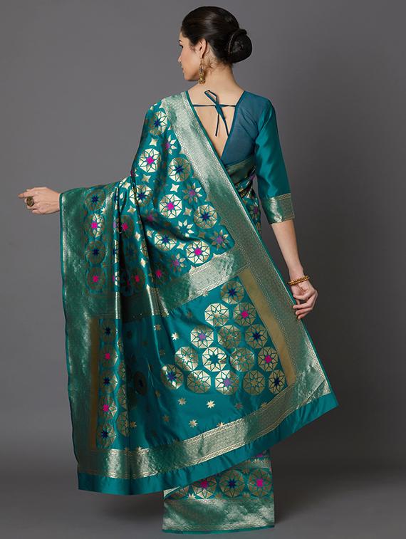 floral banarasi saree with blouse - 16954309 - Zoom Image - 2