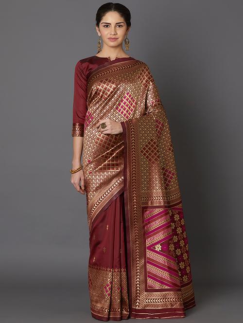 geometrical banarasi saree with blouse - 16954310 - Standard Image - 1