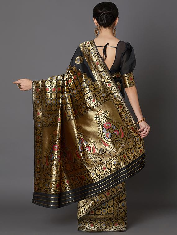 ethnic motif banarasi saree with blouse - 16954311 - Zoom Image - 2