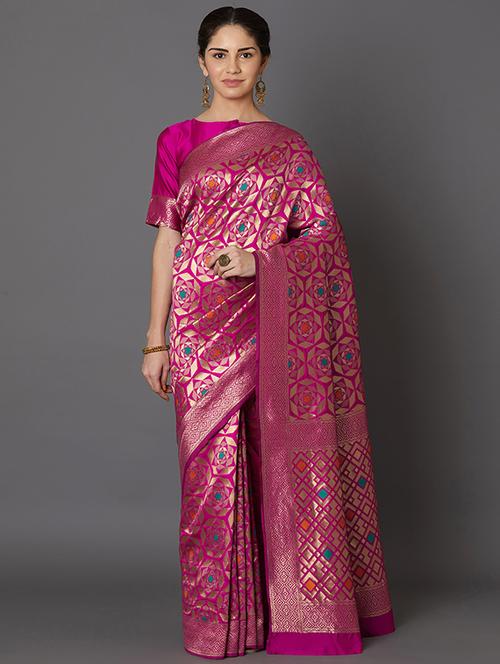 geometrical banarasi saree with blouse - 16954314 - Standard Image - 1
