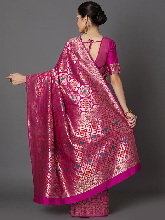 geometrical banarasi saree with blouse - 16954314 - Zoom Image - 2