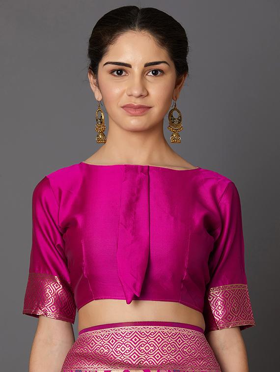 geometrical banarasi saree with blouse - 16954314 - Zoom Image - 3