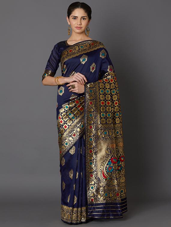 floral banarasi saree with blouse - 16954317 - Zoom Image - 1