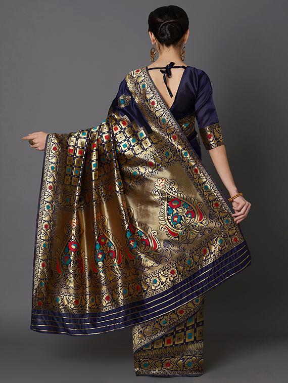 floral banarasi saree with blouse - 16954317 - Zoom Image - 2